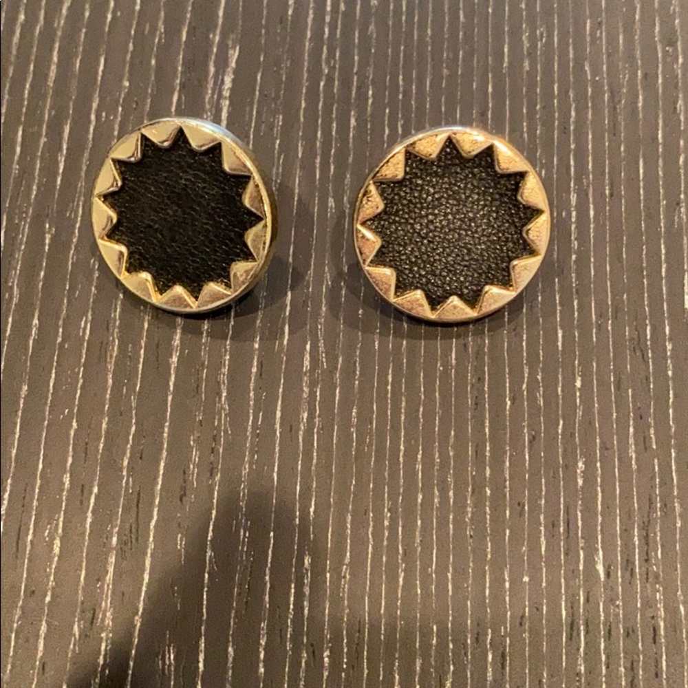 House of Harlow 14K Gold & Black Leather Earrings